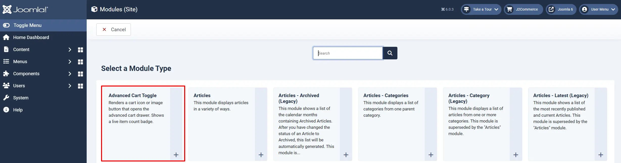 Select module type