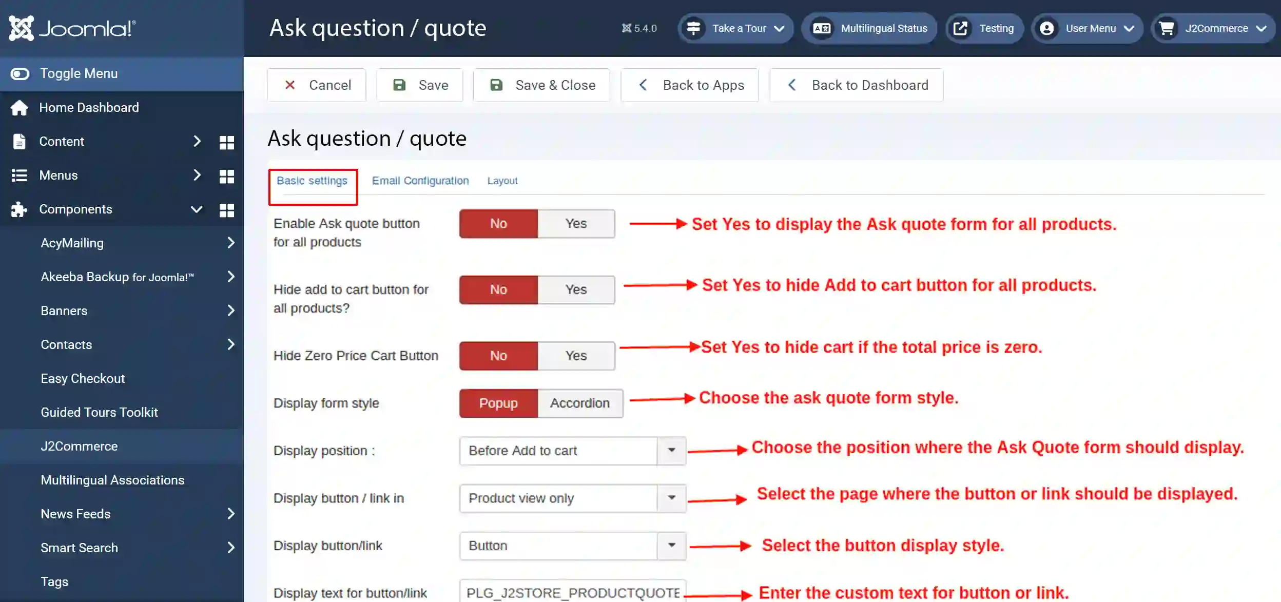 Ask quote settings