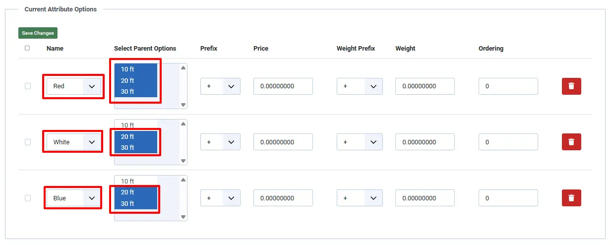 Defining option values