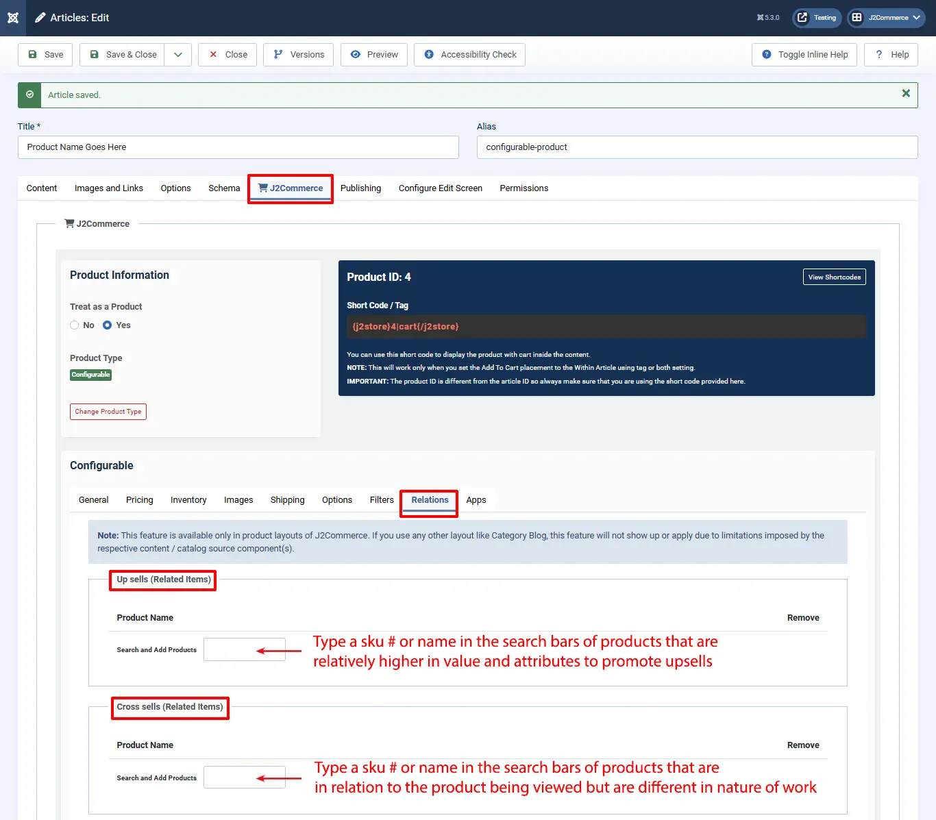 Relations in a configurable product