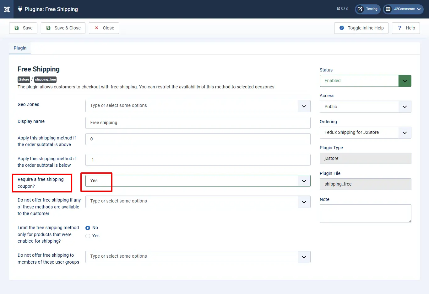Enabling the free shipping coupon option in shipping plugin