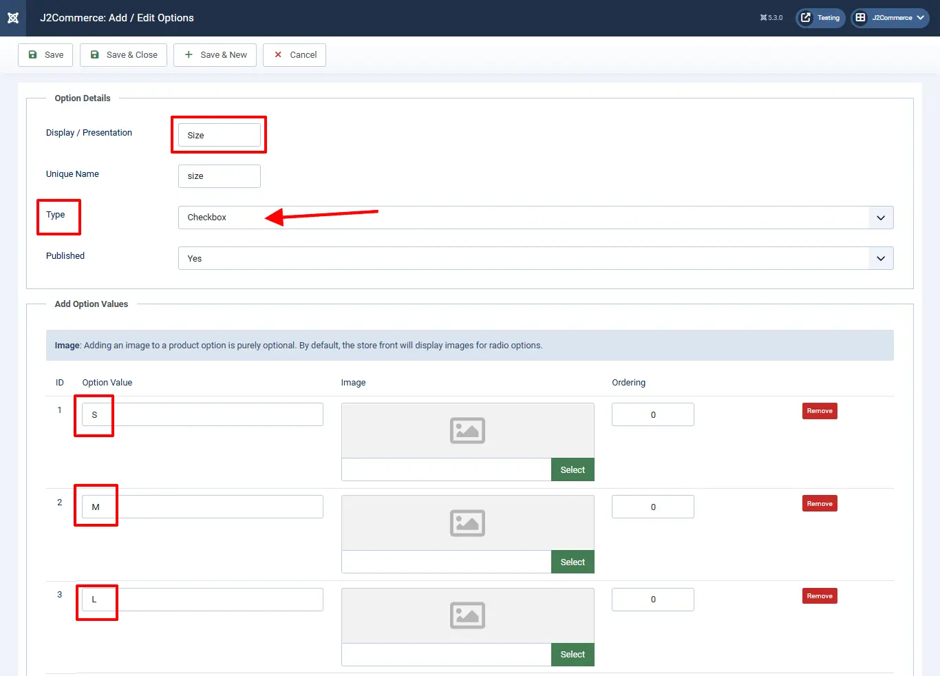 Choosing option types