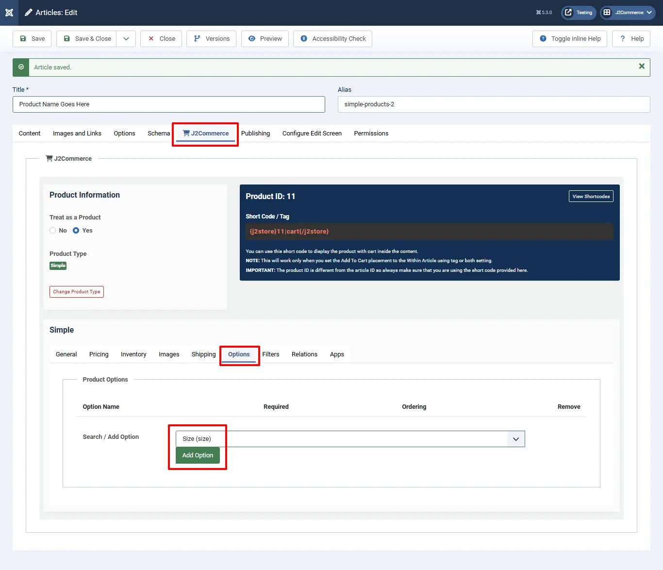 Adding options to products