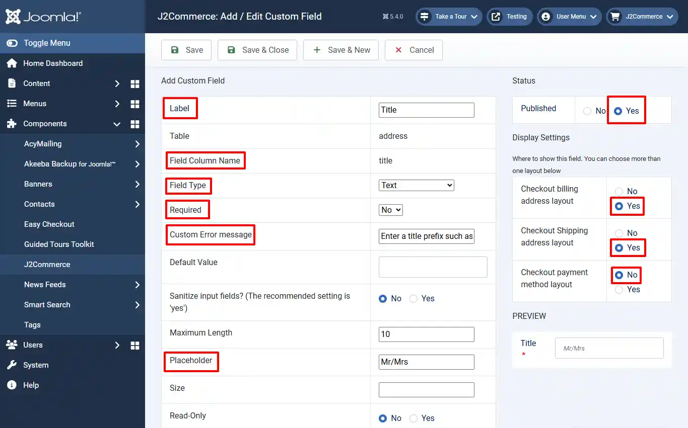 Configuration-checkout-customfield