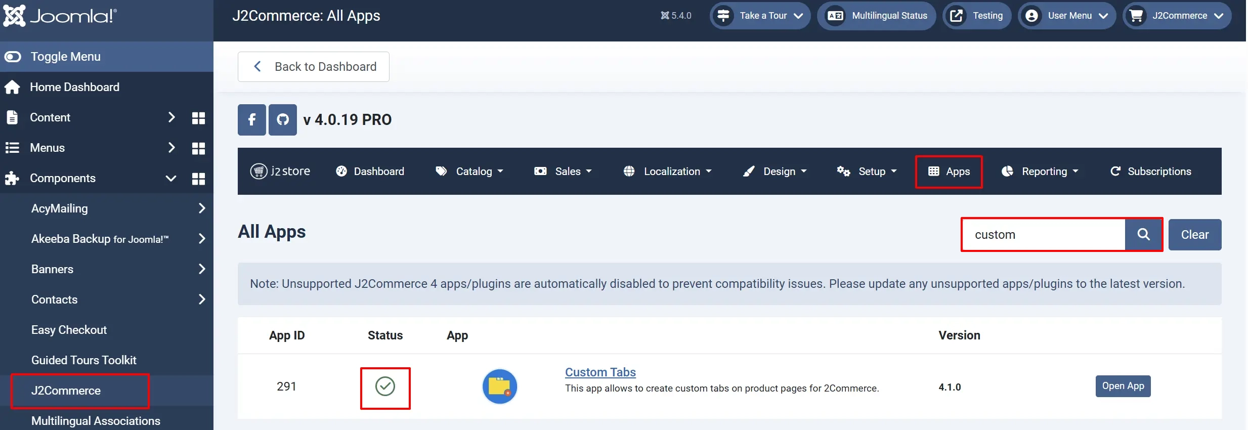 Enable custom tab app