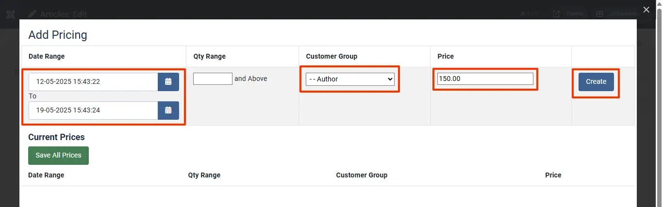 Creating a tiered pricing