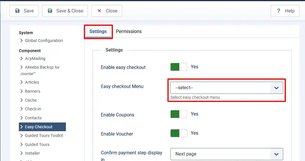 Choose the menu created for easy checkout