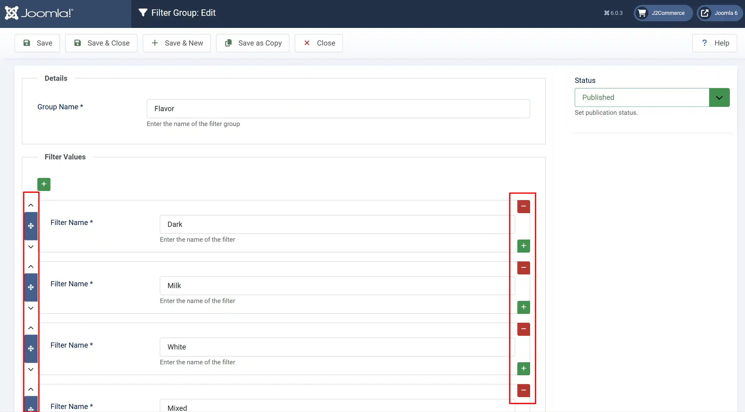 Creating filter values