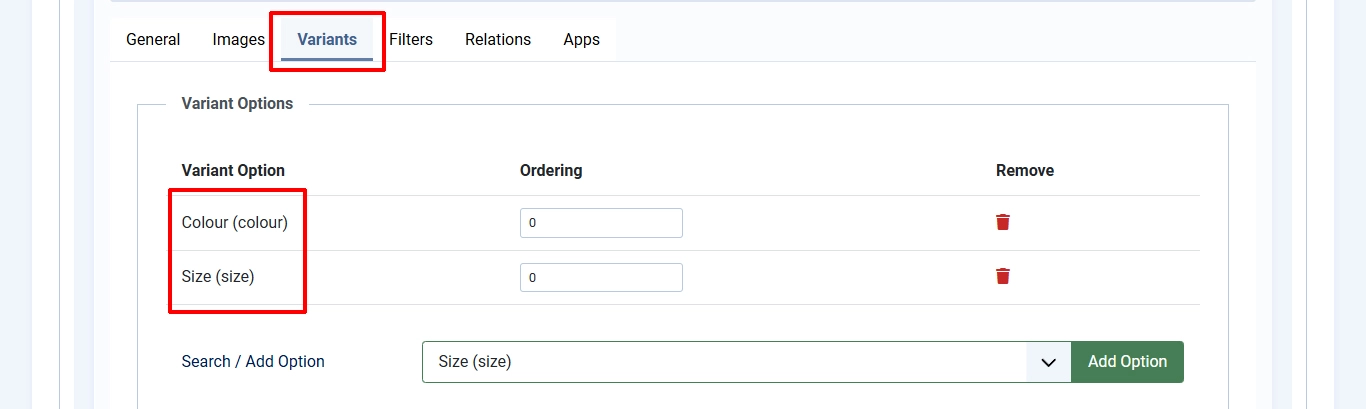 Options list