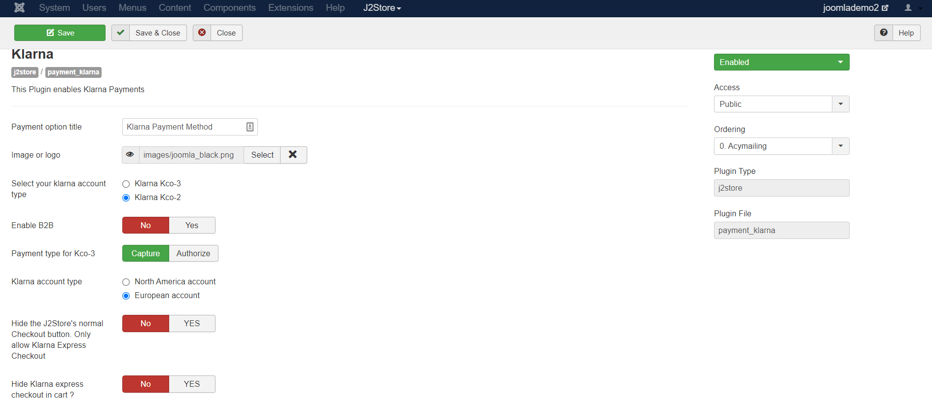 Klarna Payment Method backend Image1