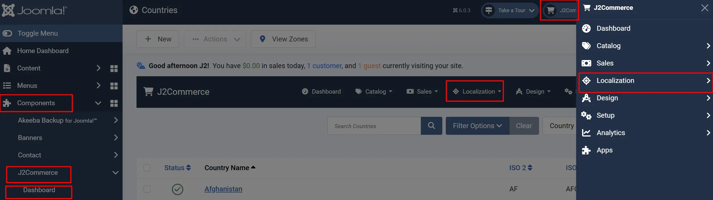 Localisation menu