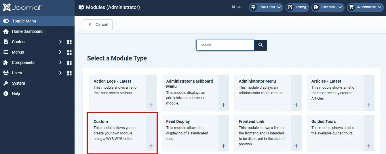 Custom module for special module positions