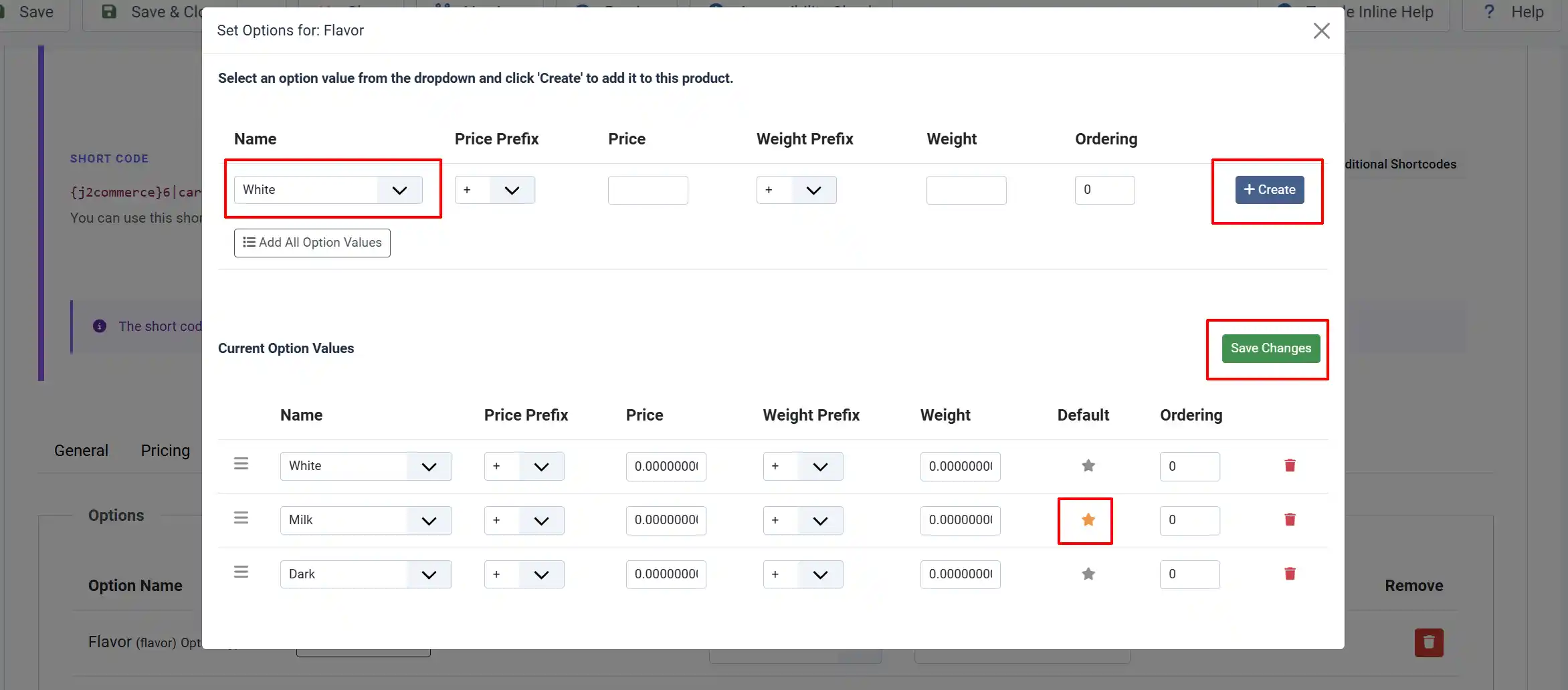 Adding option values to products