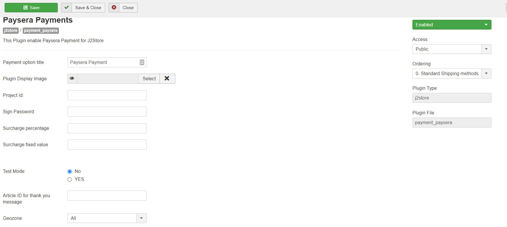 Paysera Payment Configuration- Image1