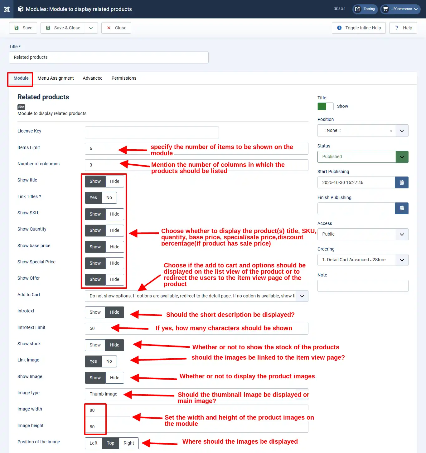 Related product module settings