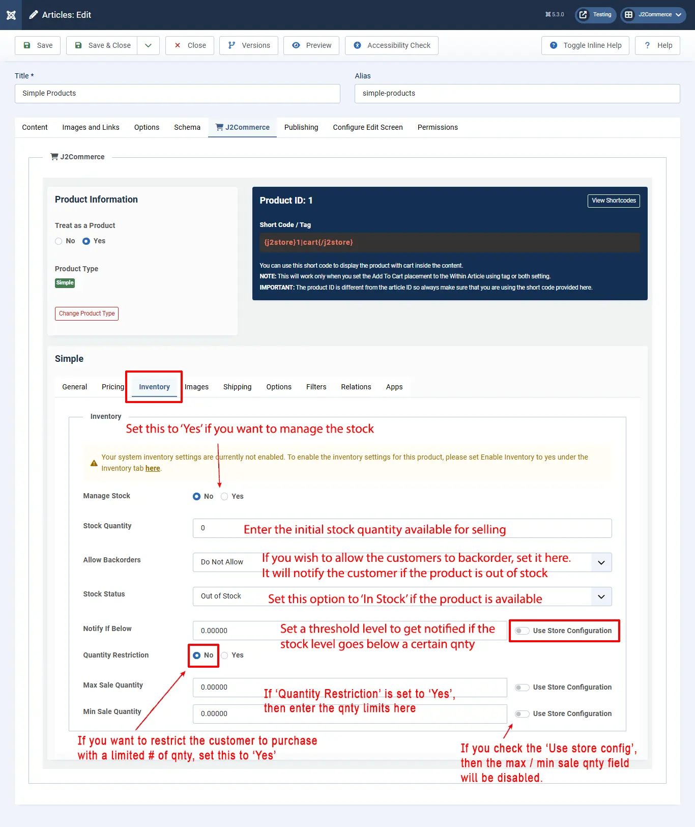 Simple product inventory