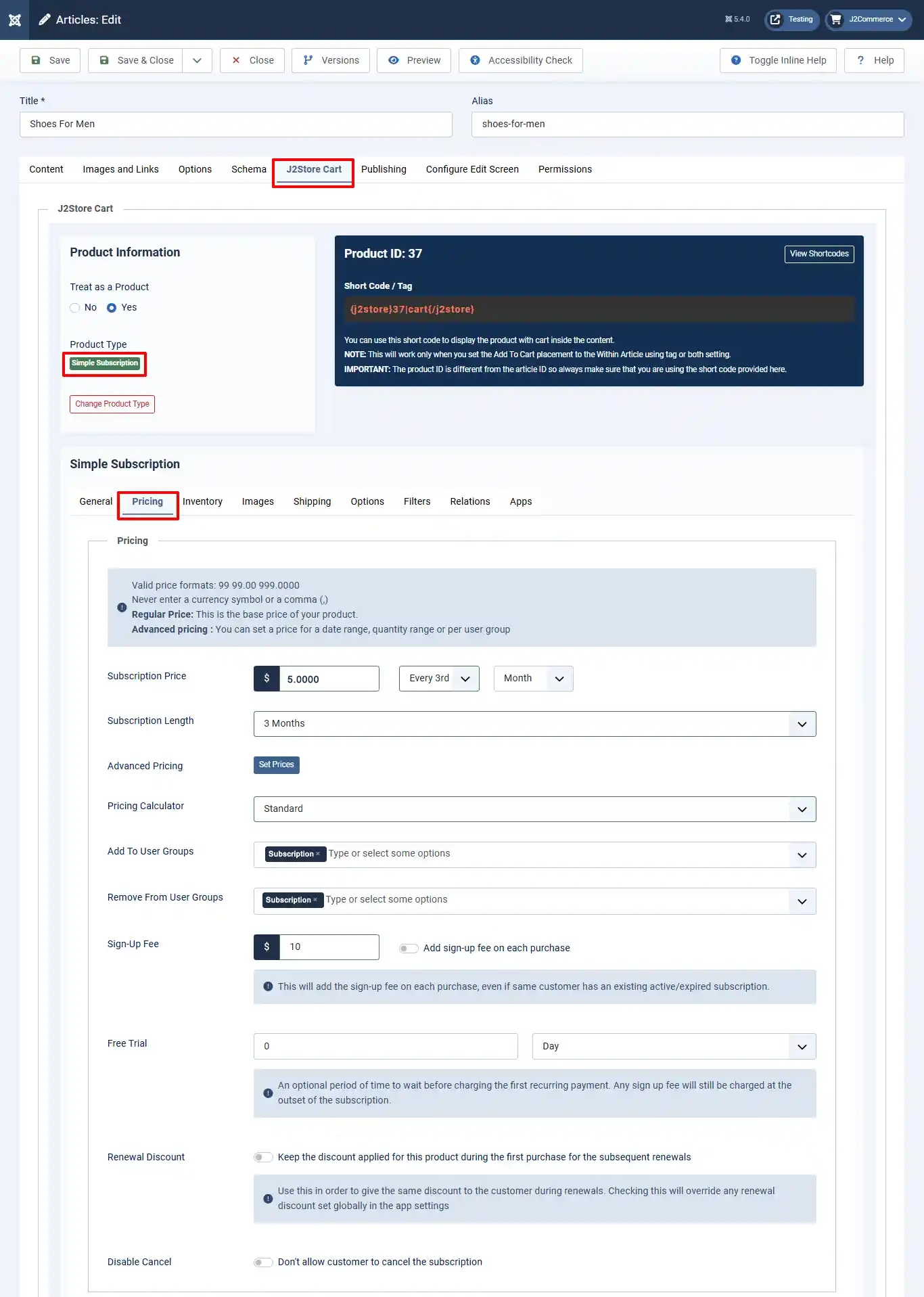 subscription pricing