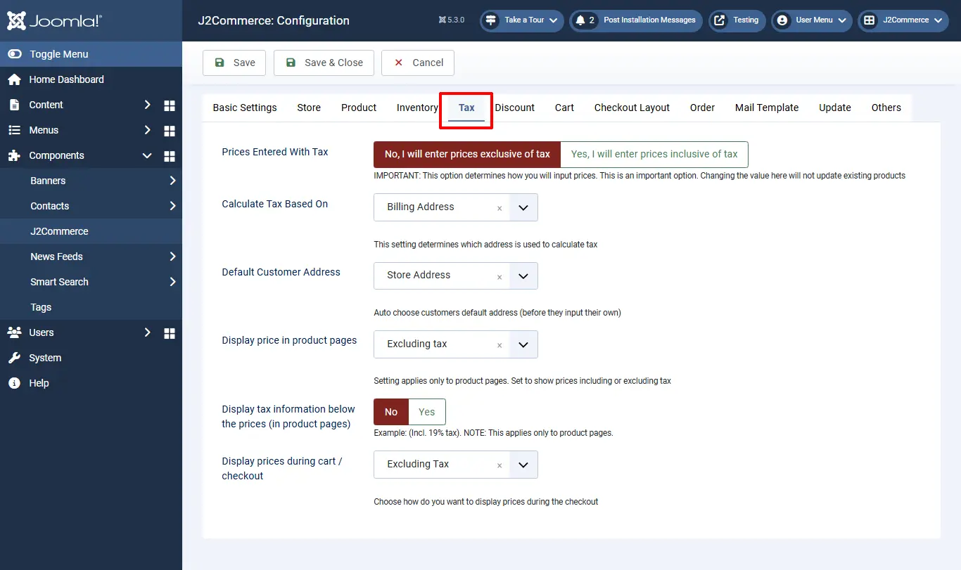 Tax setup