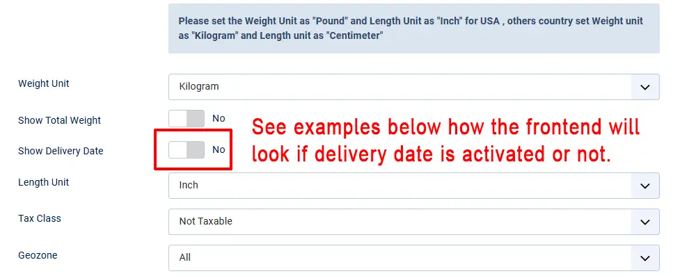 Show delivery date