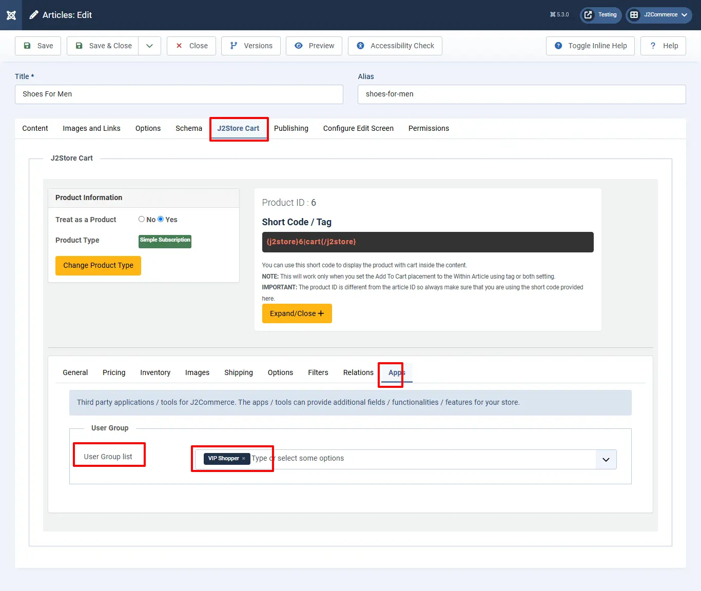 Add User Group to a product