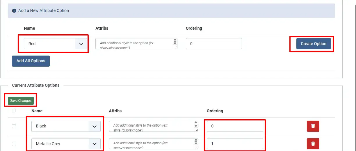 Setting option values